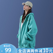 2021 early spring new lake blue sports jacket womens velvet womens spring and autumn large size cardigan zipper sweater