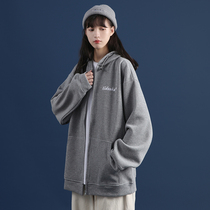 Gray cardigan hooded sweater women loose Korean version 2020 new autumn tide ins zipper spring and autumn salt coat