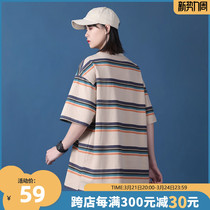 Striped Short Sleeve T-Shirt Woman National Tide Retro Womens Clothing 2022 New Loose Design Sense Little Crowdsleeve Blouse Summer