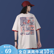 2021 new national tide womens fake two-piece short-sleeved t-shirt female couple niche tide brand Japanese original half-sleeve summer