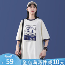 Summer short-sleeved T-shirt womens Japanese vintage Hong Kong style original loose student womens clothing couple summer high school student half sleeve