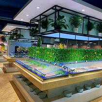 Custom stainless steel seafood preservation spray cabinet ice table sushi buffet countertop refrigerated display stand freezer commercial