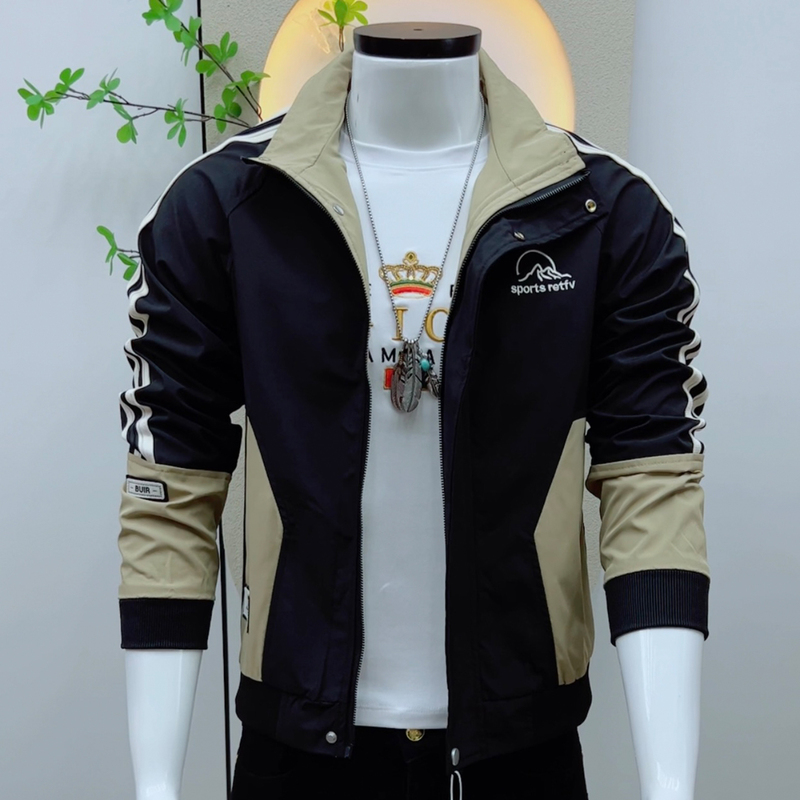 Spring and Autumn Season Casual Chic Style Color-Blocked Workwear Jacket for Men, Slim Fit Korean Style Embroidered Versatile Simple Men's Jacket Trendy