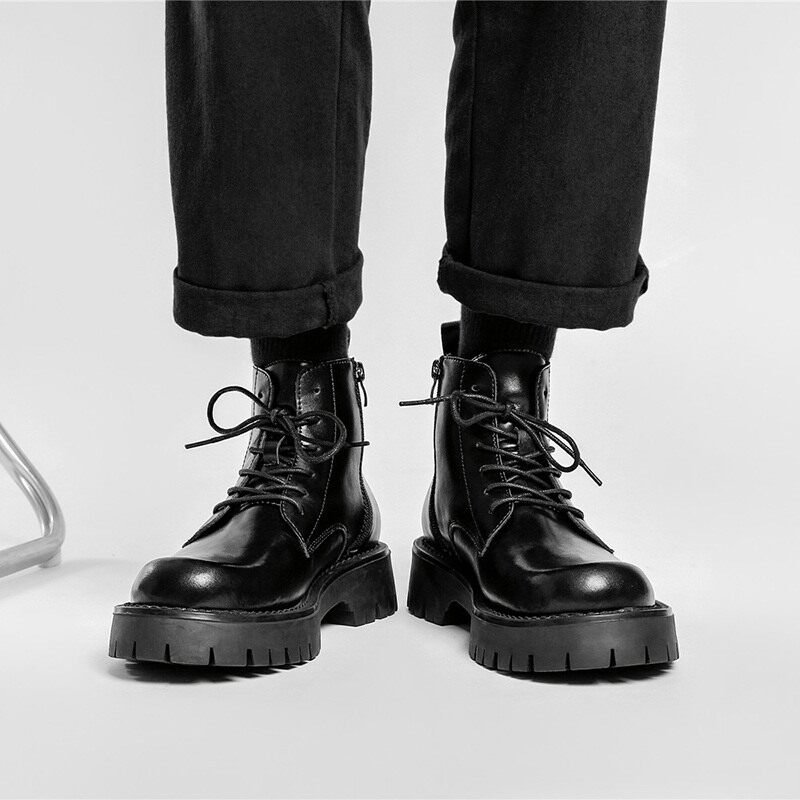 Male Shoes Plus Suede Martin Boots Male High Cylinder Genuine Leather Inellen Wind Medium Cylinder Tooling Chelsea Men's Boots Warm And Waterproof