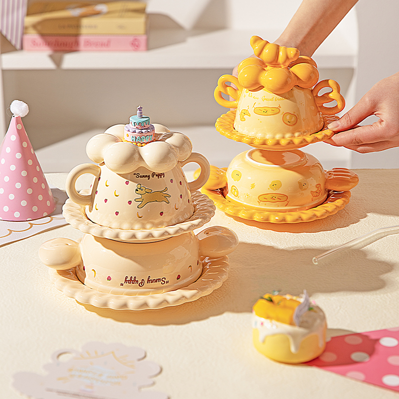 Modern Housewife Cute One-Person Dining Set Bowl Plate Cup Gift Box Birthday Gift for Girls to Give to Best Friends or Children