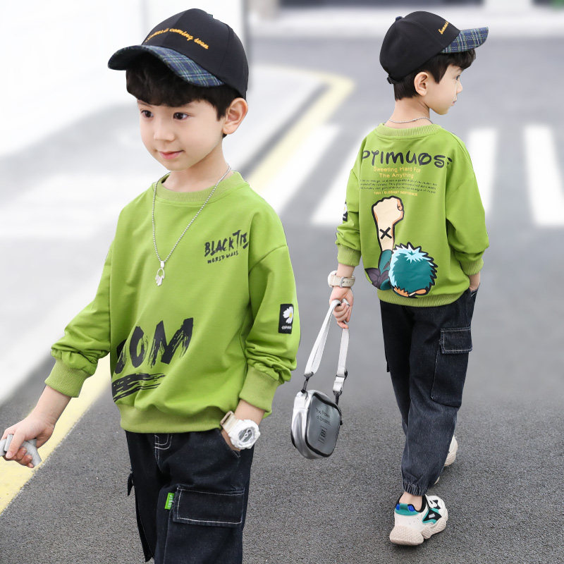 Boy Clothing Boy Necropolis Spring Autumn 2022 New CUHK Child Spring Clothing Casual Fried Street Clothes Boy Long Sleeve Tide