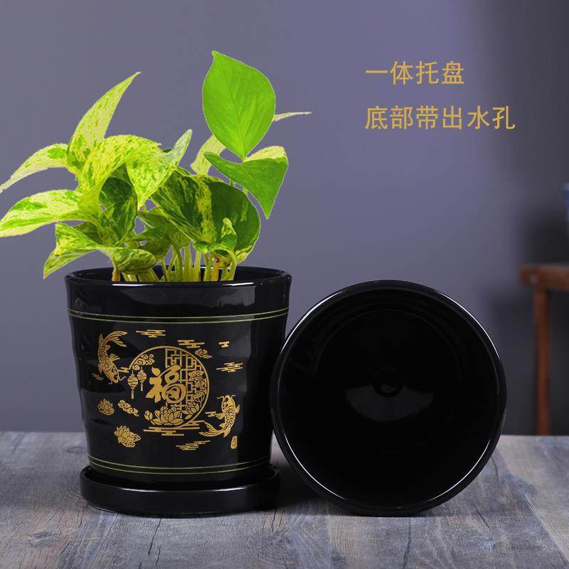 Fortune tree happiness tree money tree special pot ceramic large pot with tray planting tree golden kudzu green plant floor large flower pot