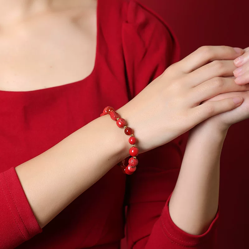 灵机生活馆 十方圆满帝王砂多宝手串 女朱砂 吉祥物貔貅手链【师傅制作 祈福7-15天后发出】