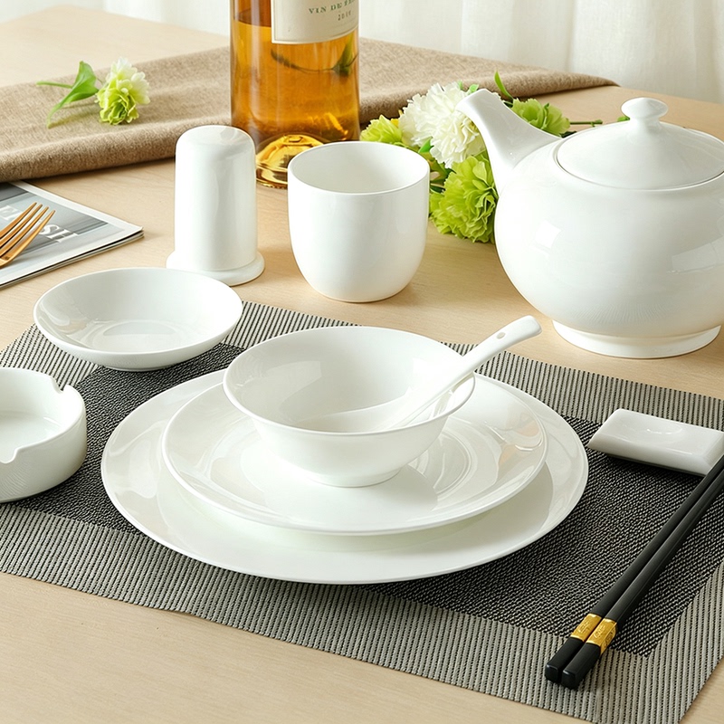 Hotel Table Setting Pure White Bone China Tableware Single-Serving Set Ceramic Bowls and Plates Spoon Restaurant Supplies Wing Bowl Bone Plate Hotel Table Setting Pure White Bone China Tableware Single-Serving Set Ceramic Bowls and Plates Spoon Restaurant Supplies Wing Bowl Bone Plate