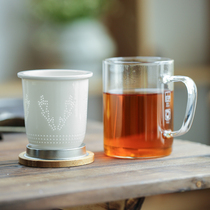 Chamfon Glass Mark Cup Day Style Office Tea Cup Ceramic Filter Water Cup Minimalist Flowers Tea Cup Home Personal Cup
