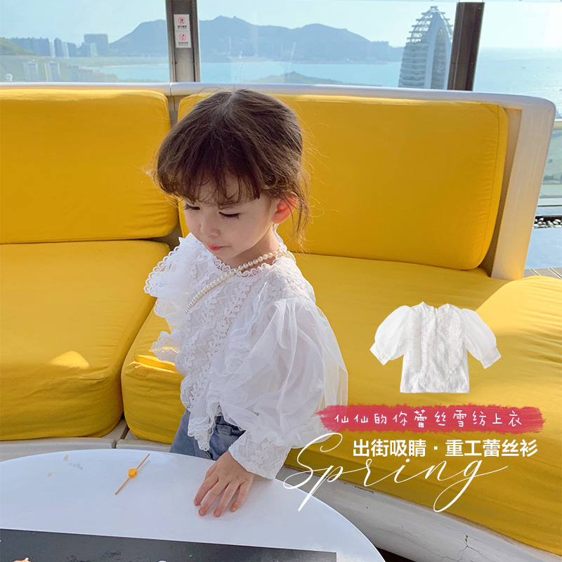 Hong Kong Girl Girl Shirt Spring Dress 2020 New Small Baby Shirt Han Edition Children Lace Jersey Snow-spinning Blouse