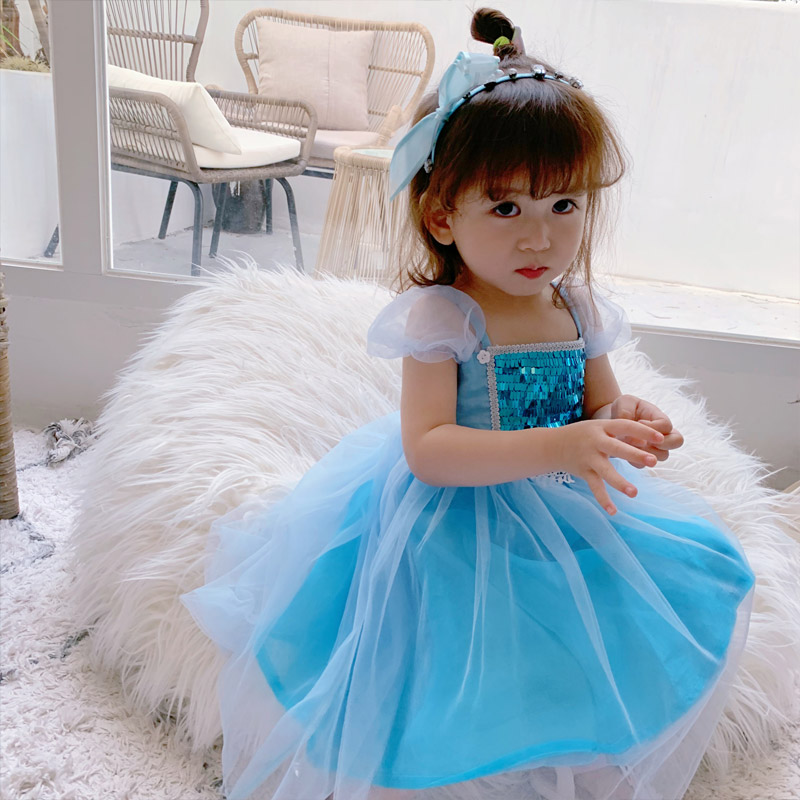 Girls Dress 2021 New thin summer dress Children Pompeo Yarn Dress Baby Super Ocean Dress