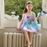 Влюбитесь в красивое платье принцессы-русалки для девочек, летнее платье, новинка 2025 года, детская градиентная праздничная газовая юбка на подтяжках