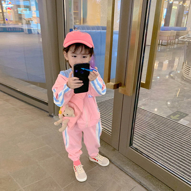 Girls thick T - shirt suit 2021 new trend children's suit sports suit fashionable pie baby autumn two sets