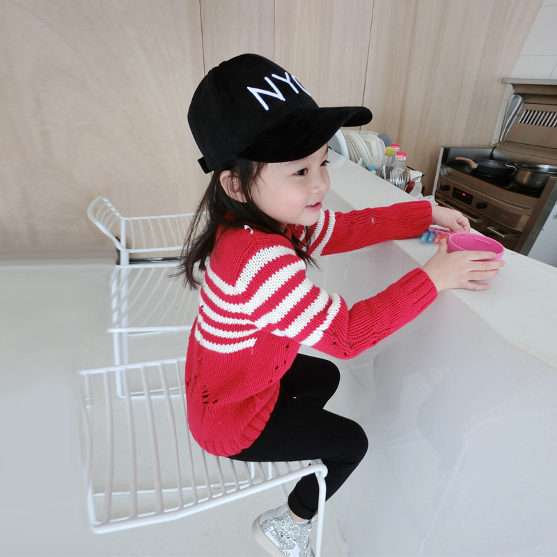 Hong Kong girl dress girl autumn and winter new baby red cotton coarse needle sweater child long sleeve knife sweater