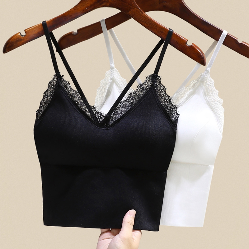 Lace camisole women's inner strap chest pad gathered sexy V-neck summer tube top underwear beauty back net red hot style