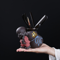 Craftsman Tea Ceremony Six gentlemen set Kung Fu tea accessories Ebony solid wood tea clip Tea art Tea plate decoration group Tea ceremony