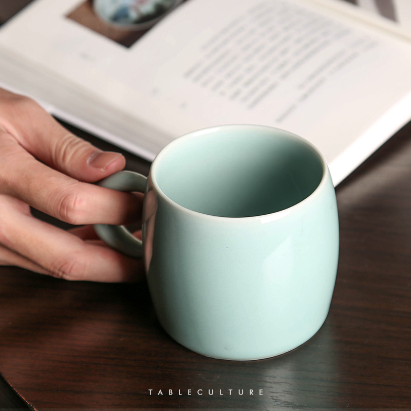 Longquan celadon mugs ceramic drinking a cup of Japanese simple office coffee cup high - capacity of new tea cup