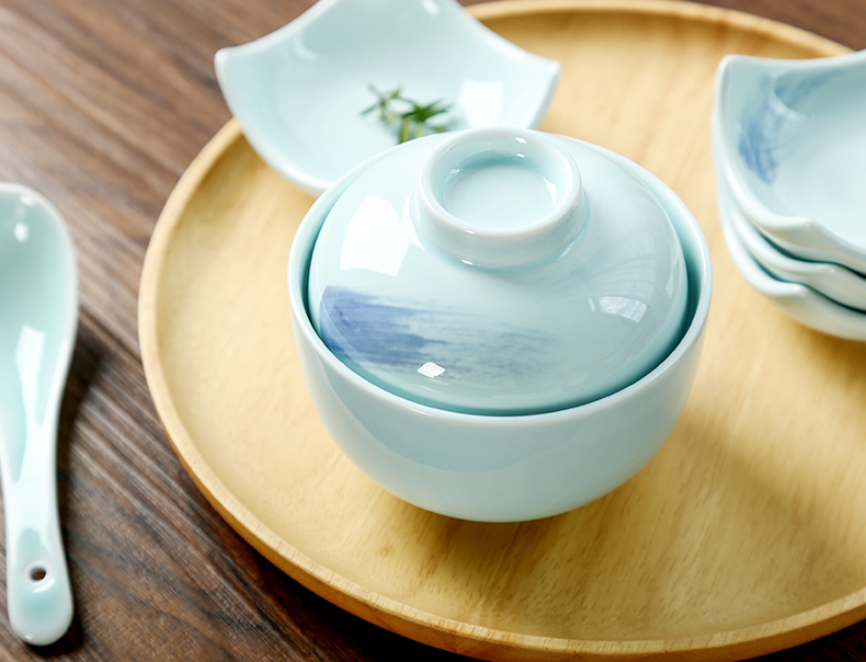 Ceramic home bird 's nest can bowl dessert bowl with cover water stew to offer them a single small soup steamed egg bowl crock soup as cans