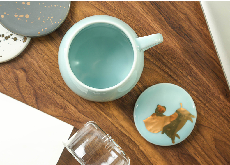 Longquan celadon ceramic tea cup tea set with glass bladder bronzing porcelain mugs household gift coffee cup