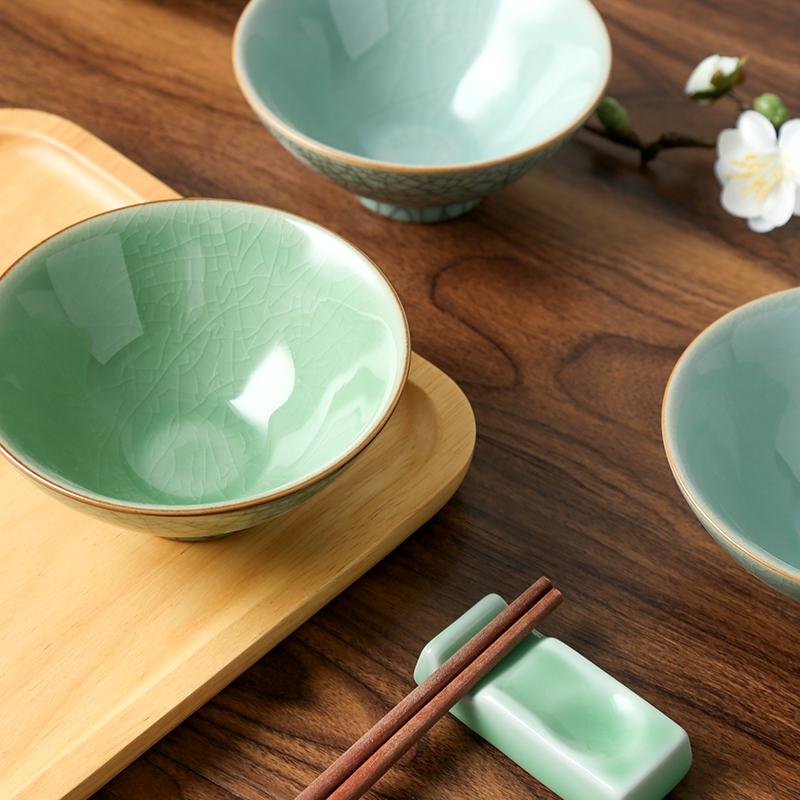 Longquan celadon hat to bowl of rice bowls Japanese household ceramics small bowl of wine to use elder brother up with ice crack 5 in your job