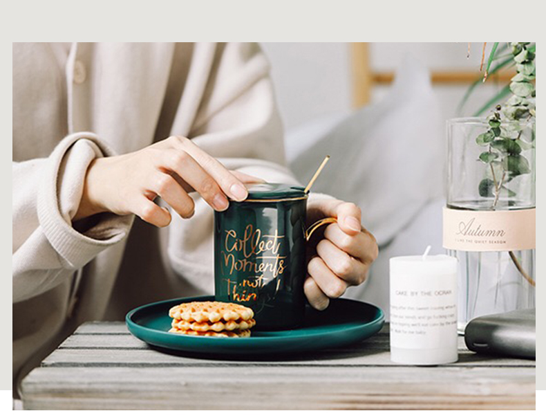 Ceramic keller ins feng shui cup with a spoon, coffee keller cup creative web celebrity high - capacity breakfast cup cup
