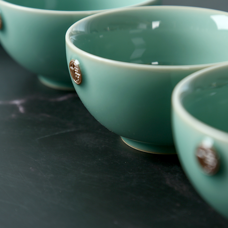 Longquan celadon bowl dish of ipads plate tableware suit creative blessing seal household housewarming gift ceramic plates