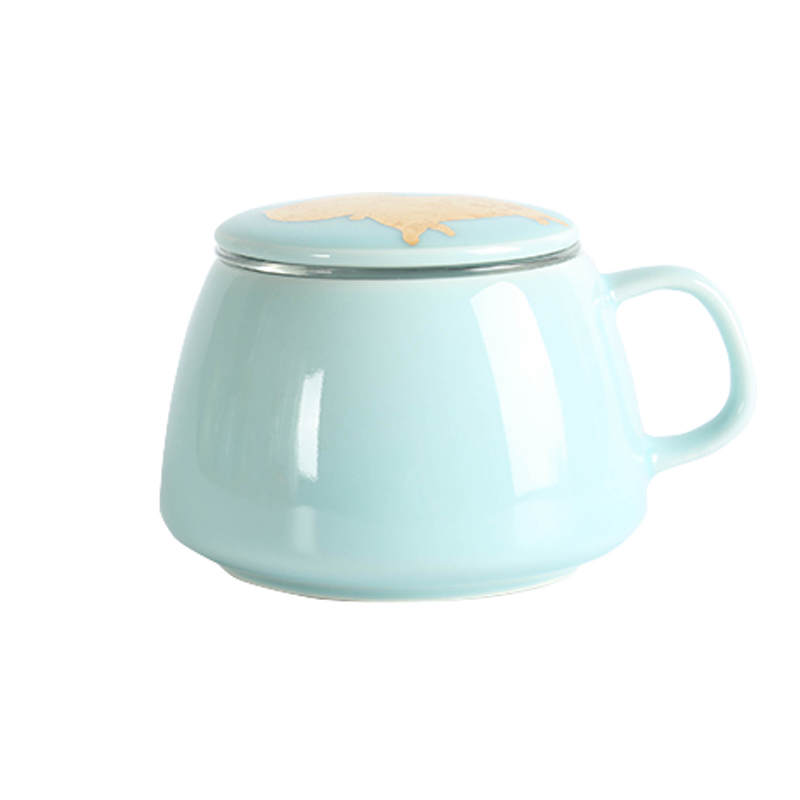 Longquan celadon ceramic tea cup tea set with glass bladder bronzing porcelain mugs household gift coffee cup