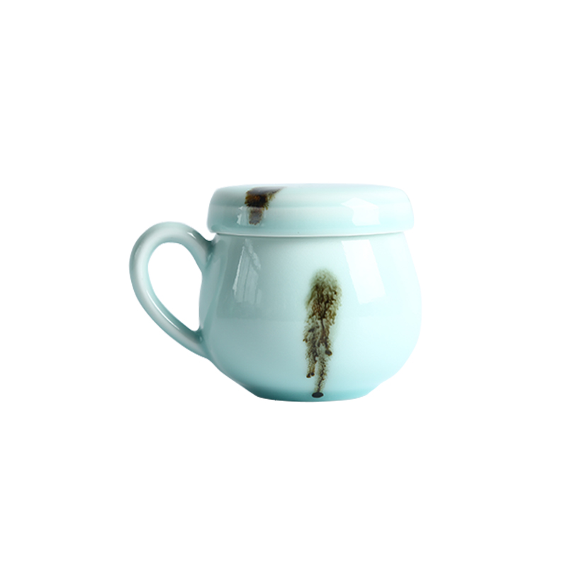 Longquan celadon teacup household of Chinese style office filter glass ceramic tea keller with cover stippling doodle cup