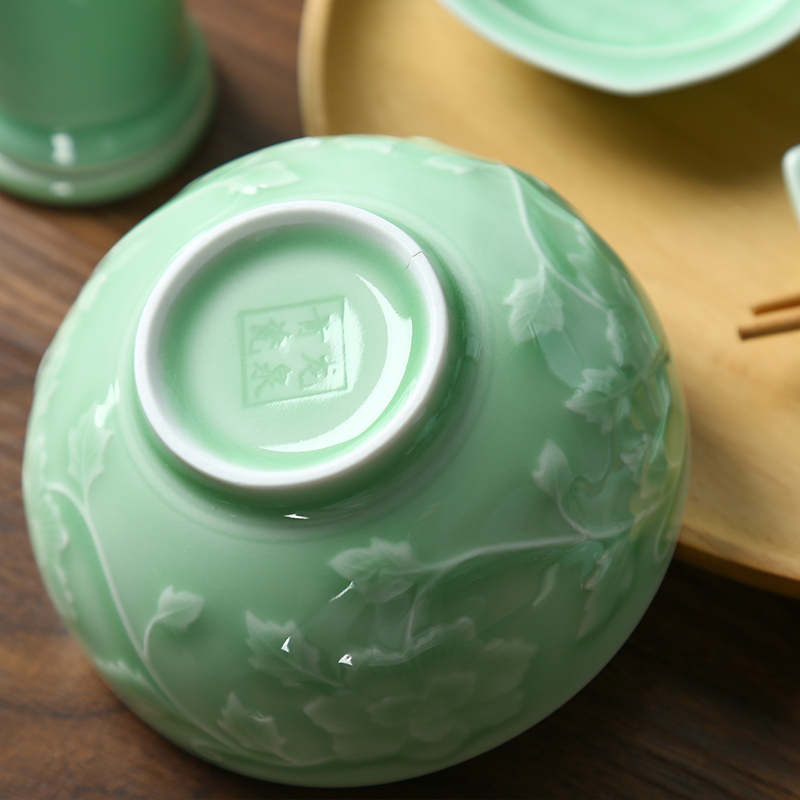 Longquan celadon flower small bowl of rice bowls ceramic household of Chinese style tea bowl bowl microwave tableware informs the bowl dish