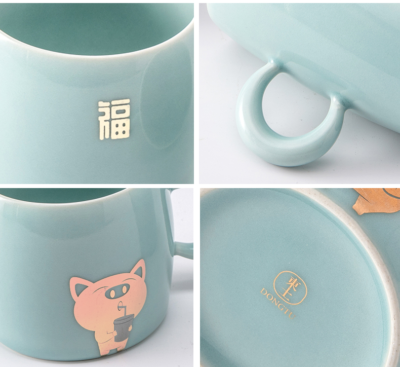 Longquan celadon mark cup tea cup office cup cup creative individual and blessing, glass ceramic tea cup