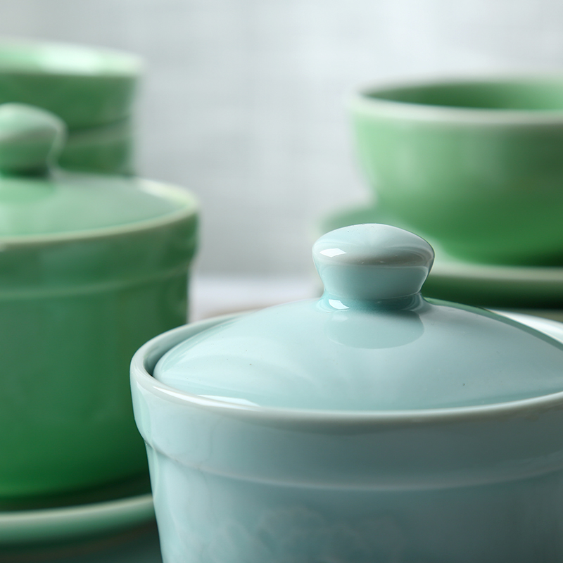 Ceramic soup as cans Chinese tableware longquan celadon soup as cans household crock soup container with cover small pot stew sea cucumber