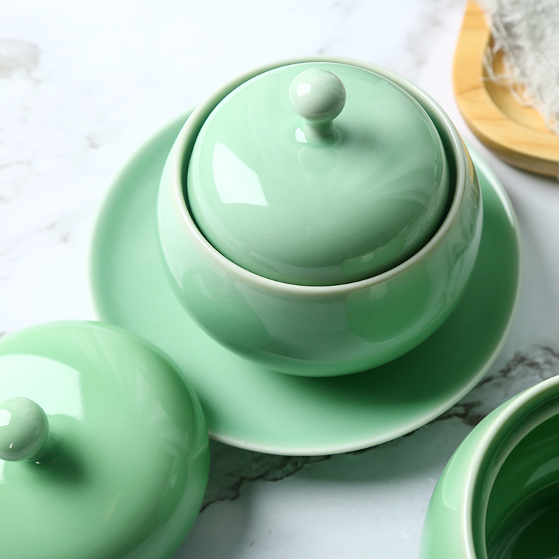 Ceramic cup longquan celadon water pot stew bird 's nest with cover steamed egg cup contracted household small soup stew pot cup dish bowl of stew