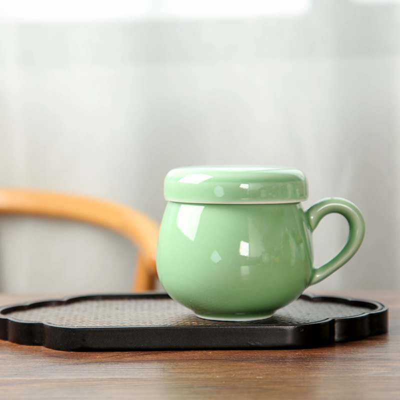 Longquan celadon mugs ceramic filter with cover glass domestic large capacity cup office glass tea cup