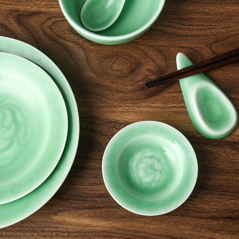 Longquan celadon porcelain peony tableware suit the dishes more household dish suits for Chinese housewarming gift microwave oven