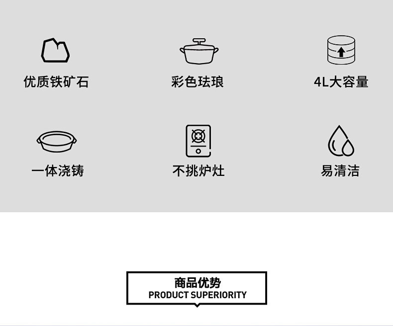 康巴赫 高颜值珐琅铸铁锅 24cm/4L 图1