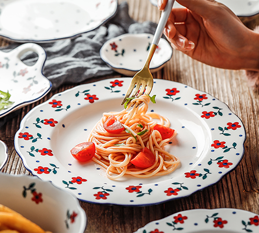 Rural wind small hand - made ceramic tableware household small bowl of porridge spoon keller 0 plate the bowl of soup bowl
