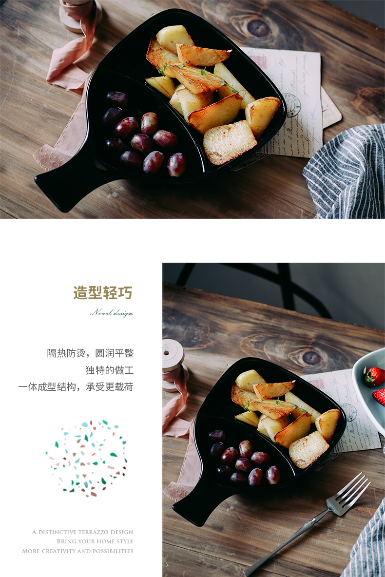 The Nordic two ceramic pan handle creative baking bake oven FanPan with handle frame plate western pasta dish