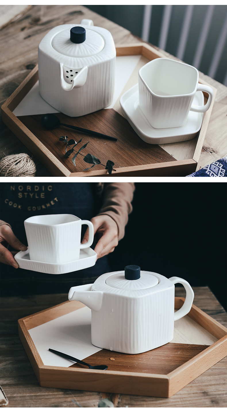Matte enrolled ceramic teapot Nordic tea cups and saucers household utensils kettle flower coffee pot, kettle large capacity