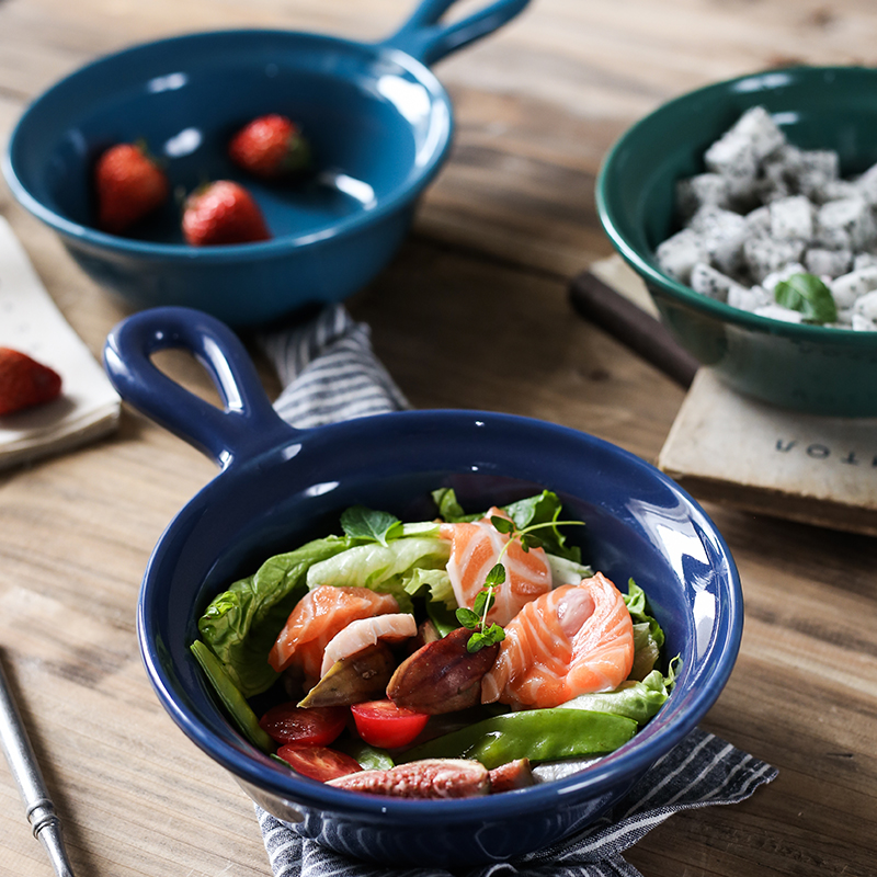 Jingdezhen ceramic creative with handle for job home fruit salad bowl with a pull roasted bowl rainbow such use large soup bowl