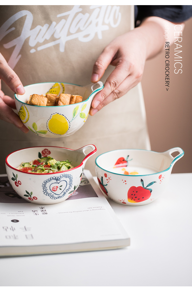 Hand - made Japanese small pure and fresh and ceramic web celebrity swathes of noodles bowl of soup bowl of single handle baked pasta dish pan, snack plate