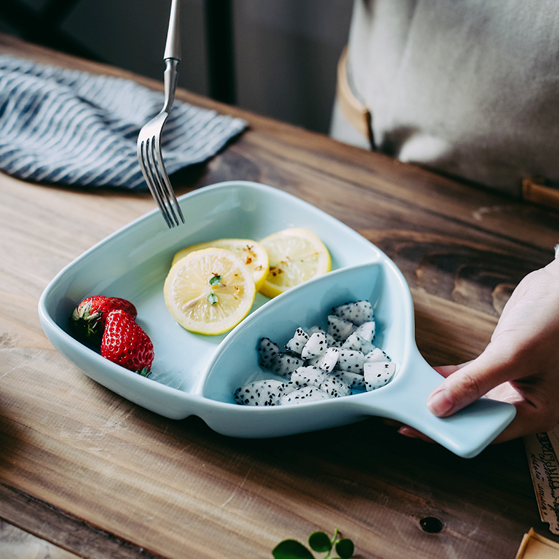 The Nordic two ceramic pan handle creative baking bake oven FanPan with handle frame plate western pasta dish