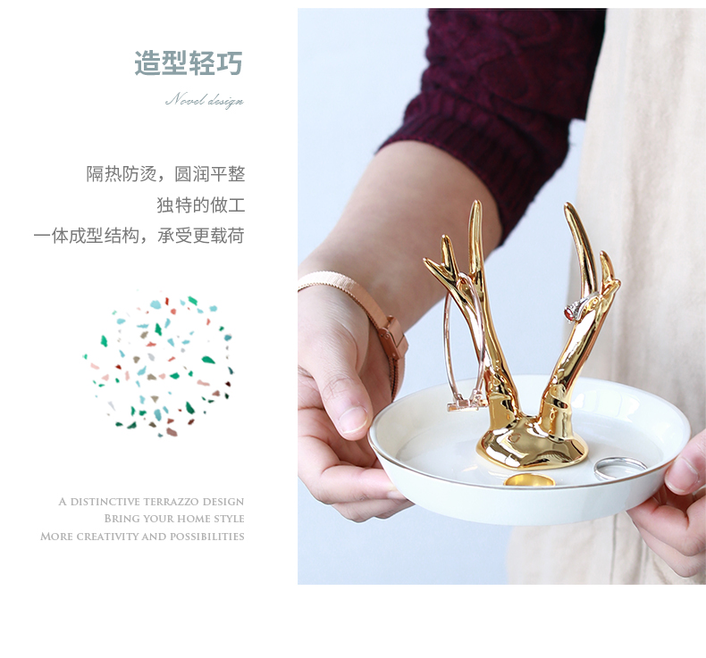 The Jingdezhen ceramic golden fawn/foreign trade tail single unicorn jewellery set/ring of snack tray
