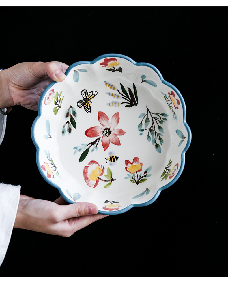 Northern wind Japanese creative household ceramic bowl dish hand - made vintage lace bowl bowl dessert fruit bowl compote