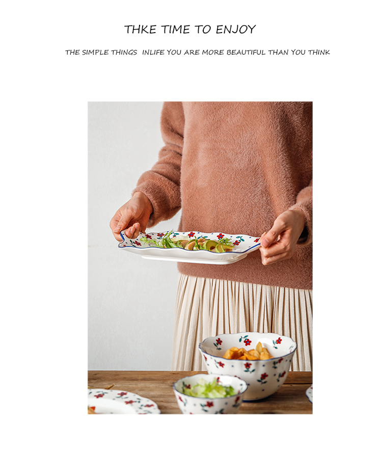 Rural wind small hand - made ceramic tableware household small bowl of porridge spoon keller 0 plate the bowl of soup bowl