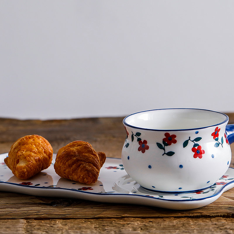 Rural wind small hand - made ceramic tableware household small bowl of porridge spoon keller 0 plate the bowl of soup bowl