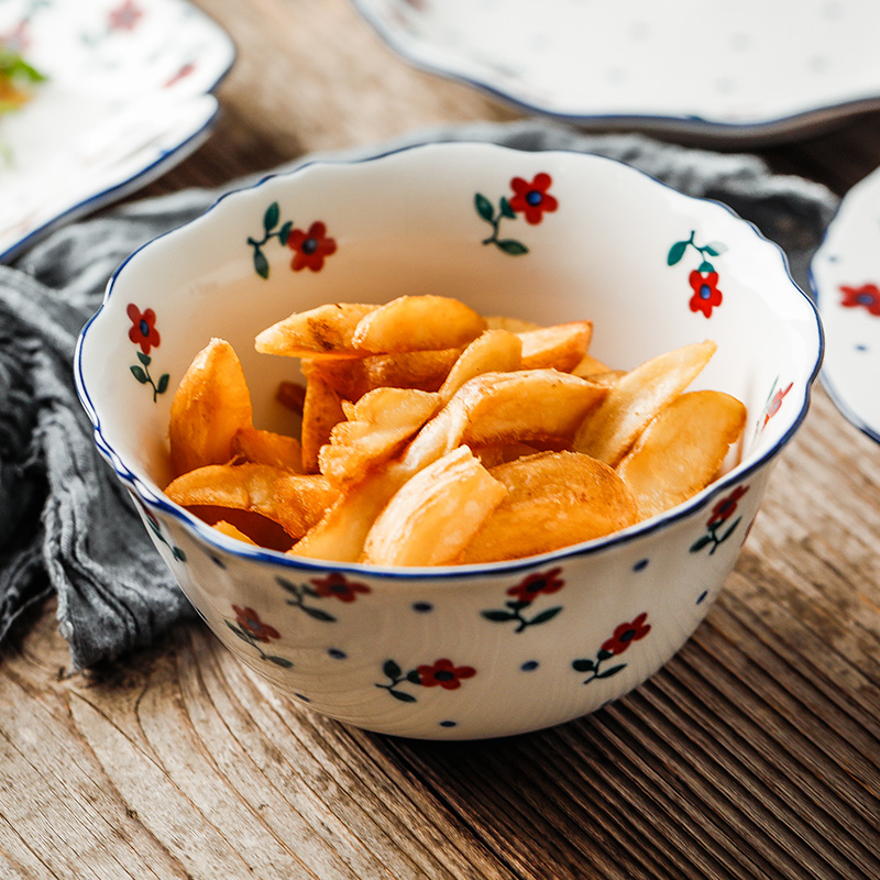 Rural wind small hand - made ceramic tableware household small bowl of porridge spoon keller 0 plate the bowl of soup bowl