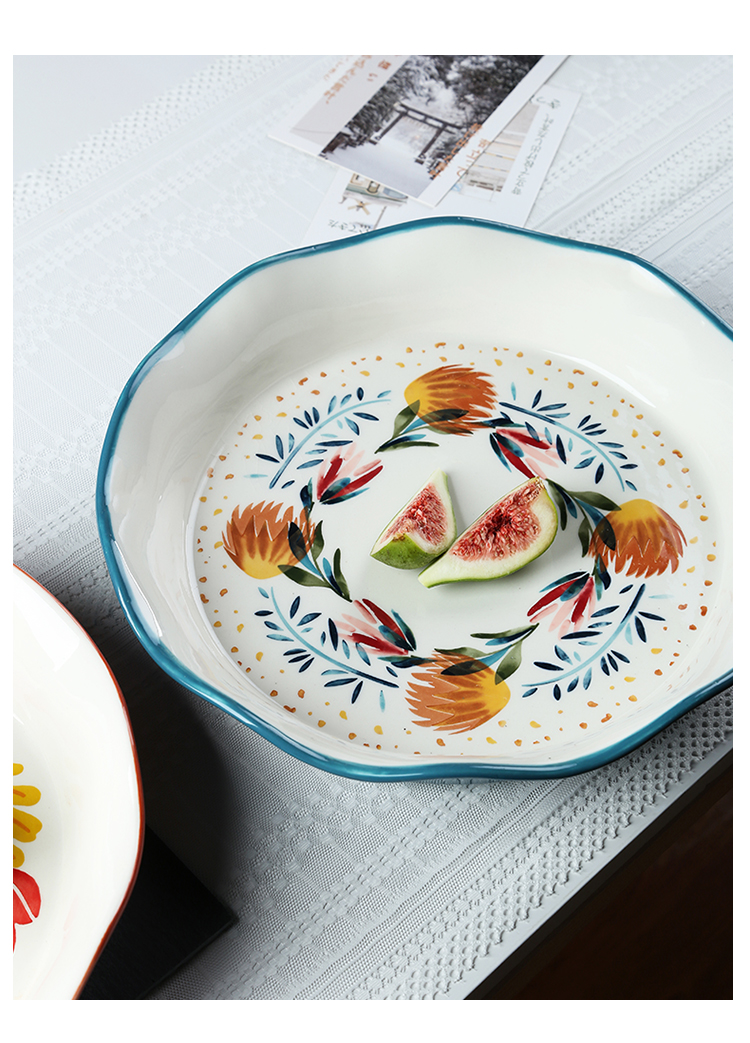 The Nordic ins hand - made pie dish ceramic home baking four seasons large plate of fruit salad plate of dinner plate