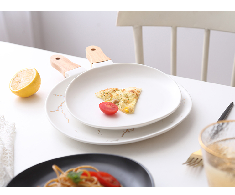 The Nordic tableware marble matte enrolled gold ceramic tableware with wood, ceramic disc steak plate western - style food plate of pasta dish