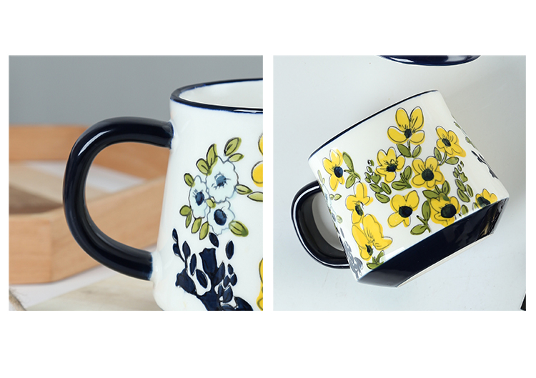 Creative hand - made flowers mark cup with handles ceramic cup home coffee cup oats cup breakfast cup northern Europe